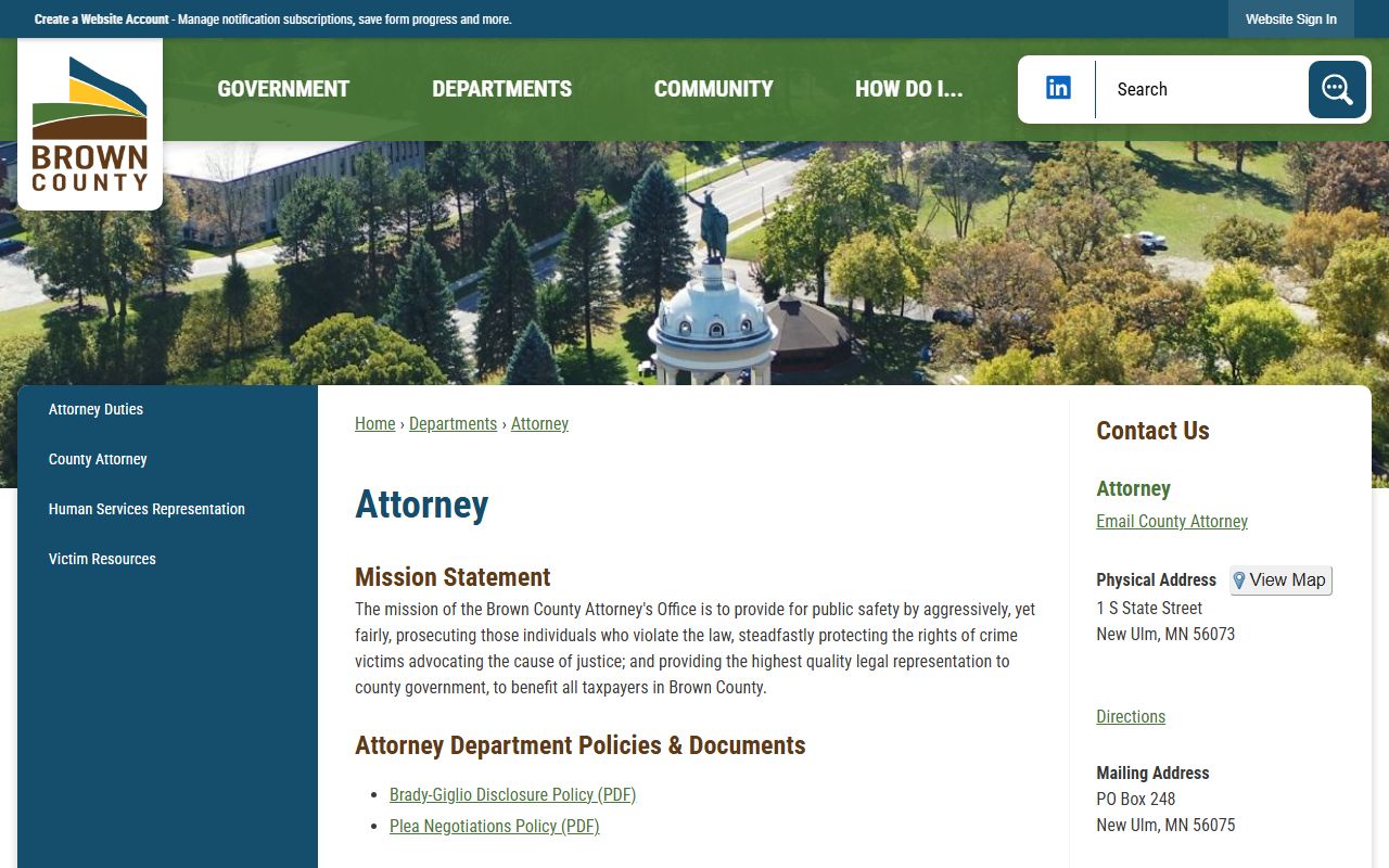 Brown County court records after arrest County Attorney prosecution page