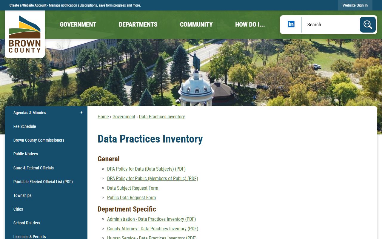 Brown County inmate records data practices request page