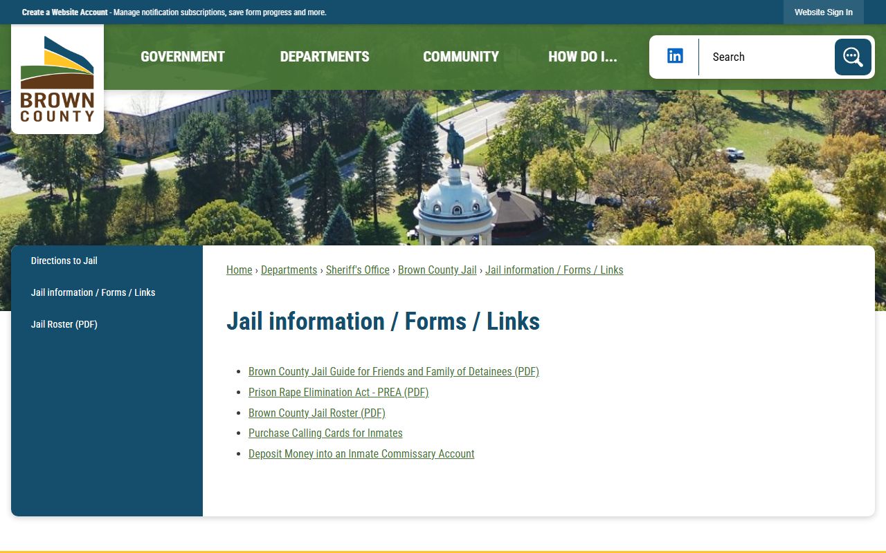 Brown County jail forms and roster links for inmate lookup