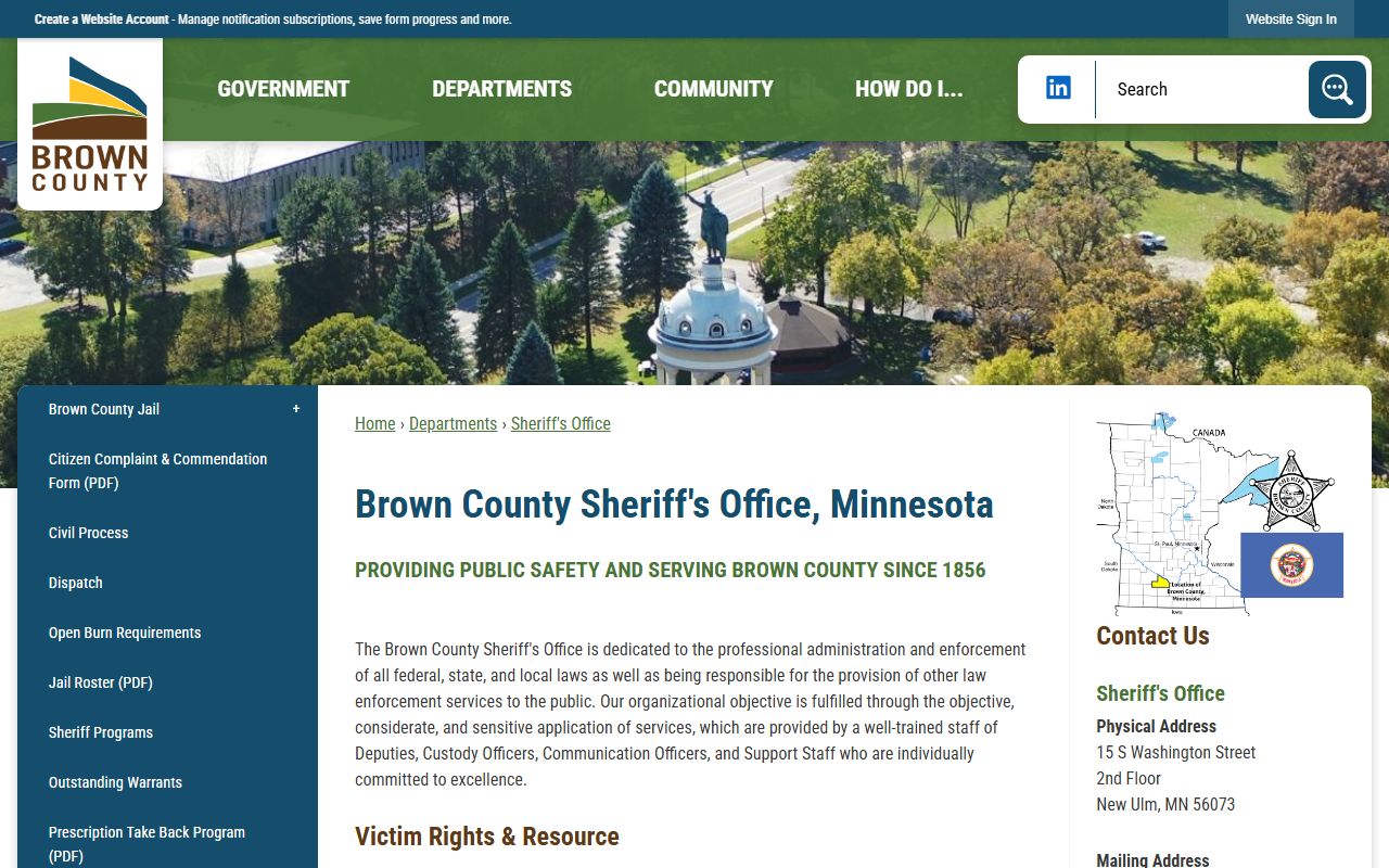 Brown County Sheriff's Office contact for Brown County Jail inmates